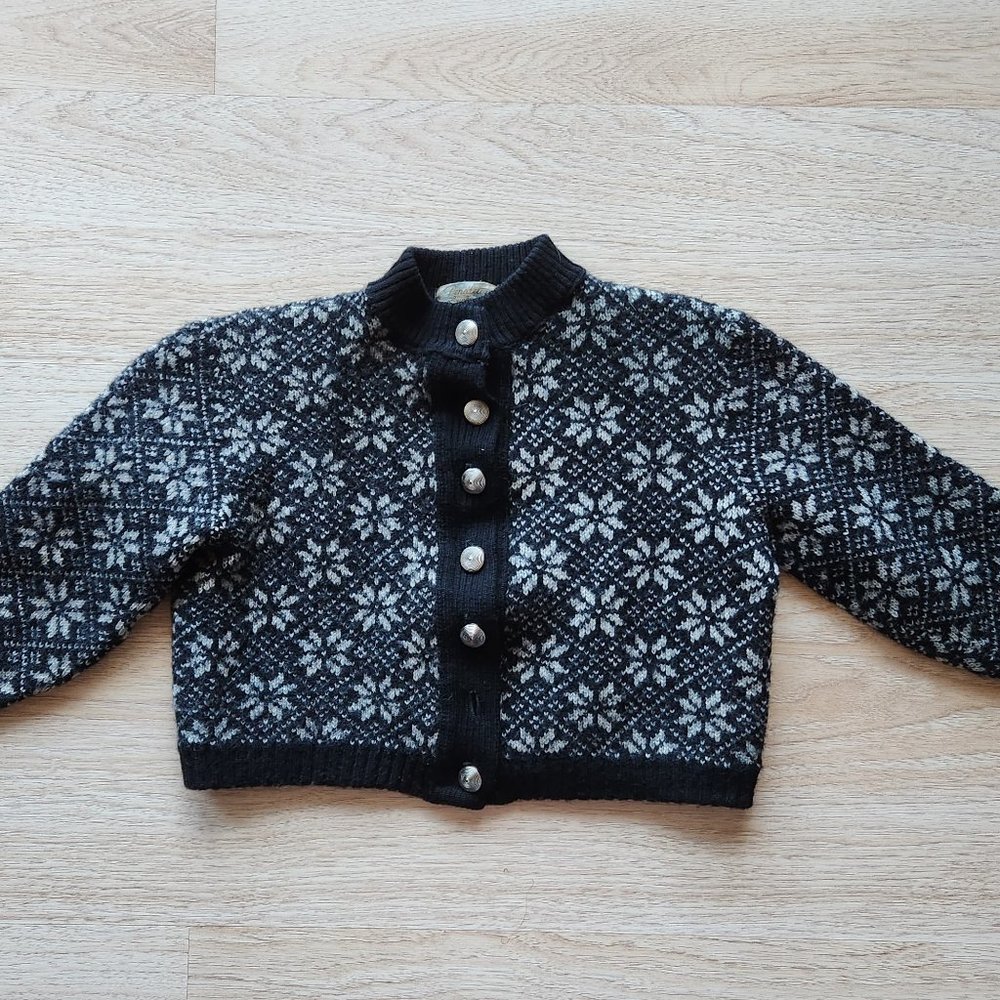 Vintage Pendleton Kids100% Wool Snowflake Cardigan Button Black Grey